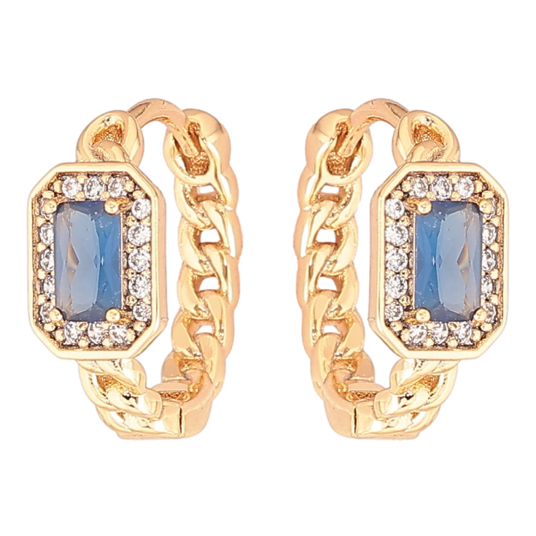 Сережки Xuping Позолота 18K колечка «Візерунок ланцюжок з синіми фіанітами в обрамленні цирконію» фото №1 Сережки Xuping Позолота 18K колечка «Візерунок ланцюжок з синіми фіанітами в обрамленні цирконію» фото №1