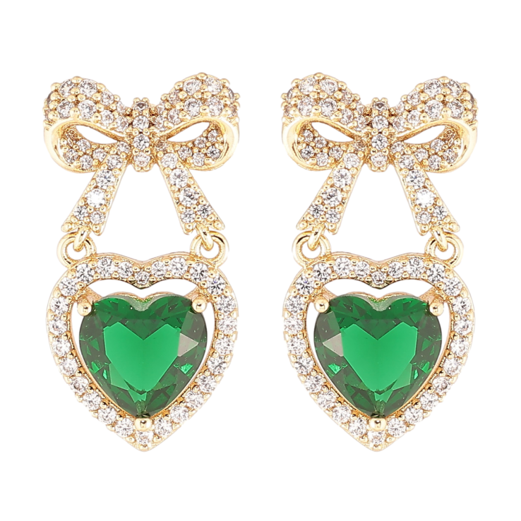 Сережки Xuping Позолота 14K пусети «Банти з сердечками, інкрустація цирконієм із зеленими фіанітами» фото №9 Сережки Xuping Позолота 14K пусети «Банти з сердечками, інкрустація цирконієм із зеленими фіанітами» фото №9
