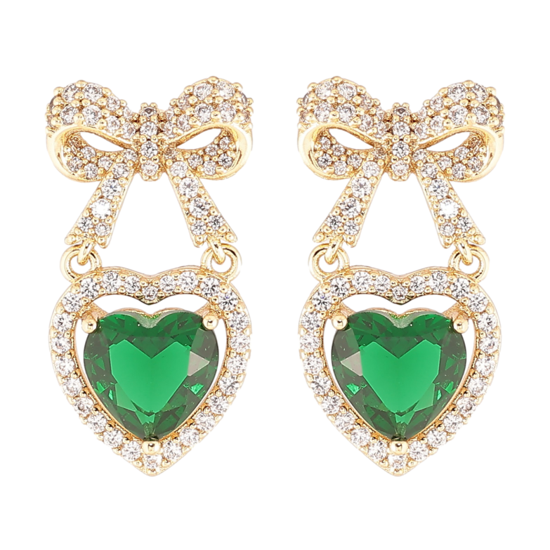 Сережки Xuping Позолота 14K пусети «Банти з сердечками, інкрустація цирконієм із зеленими фіанітами» фото №13 Сережки Xuping Позолота 14K пусети «Банти з сердечками, інкрустація цирконієм із зеленими фіанітами» фото №13