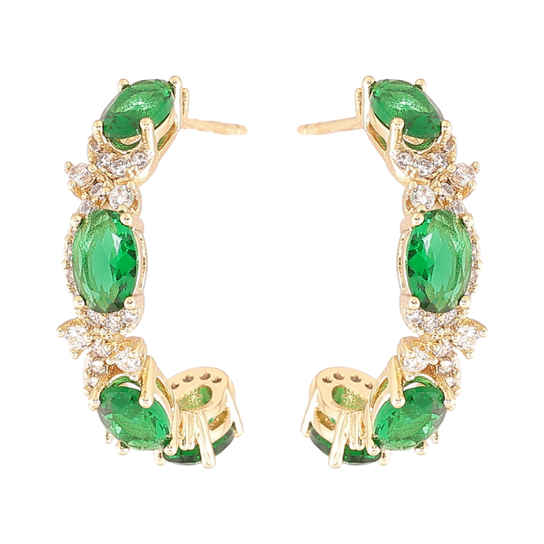 Серьги Xuping Позолота 14K пусеты Дуги с зелеными фианитами и цирконием фото №3 Серьги Xuping Позолота 14K пусеты Дуги с зелеными фианитами и цирконием фото №3