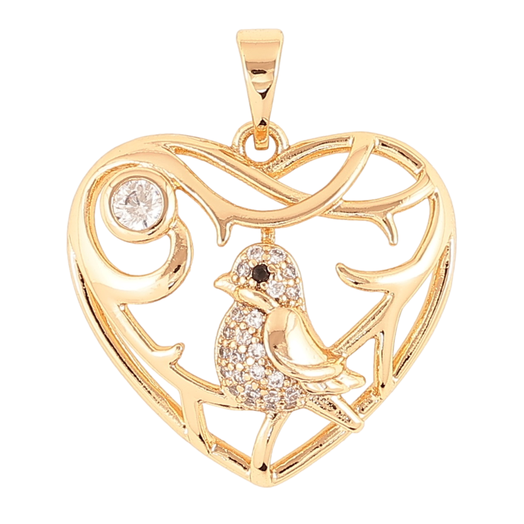 Кулон Xuping Позолота 18K «Сердечко з пташкою» для ланцюжка до 5мм фото №12 Кулон Xuping Позолота 18K «Сердечко з пташкою» для ланцюжка до 5мм фото №12
