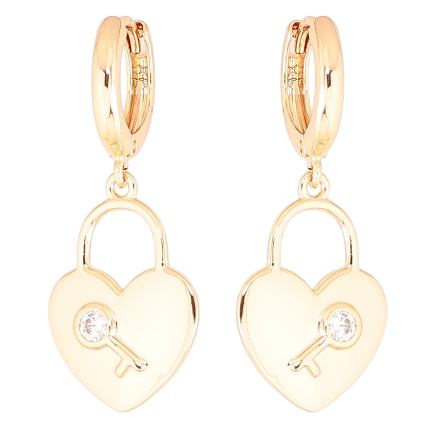 Серьги Xuping Позолота 18K подвески на колечках Замочки-сердечки с ключиками фото №1 Серьги Xuping Позолота 18K подвески на колечках Замочки-сердечки с ключиками фото №1