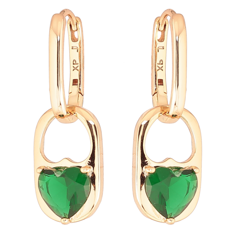 Сережки Xuping Позолота 18K підвіски на колечках «Зелені кришталеві сердечка» 2 в 1 фото №3 Сережки Xuping Позолота 18K підвіски на колечках «Зелені кришталеві сердечка» 2 в 1 фото №3