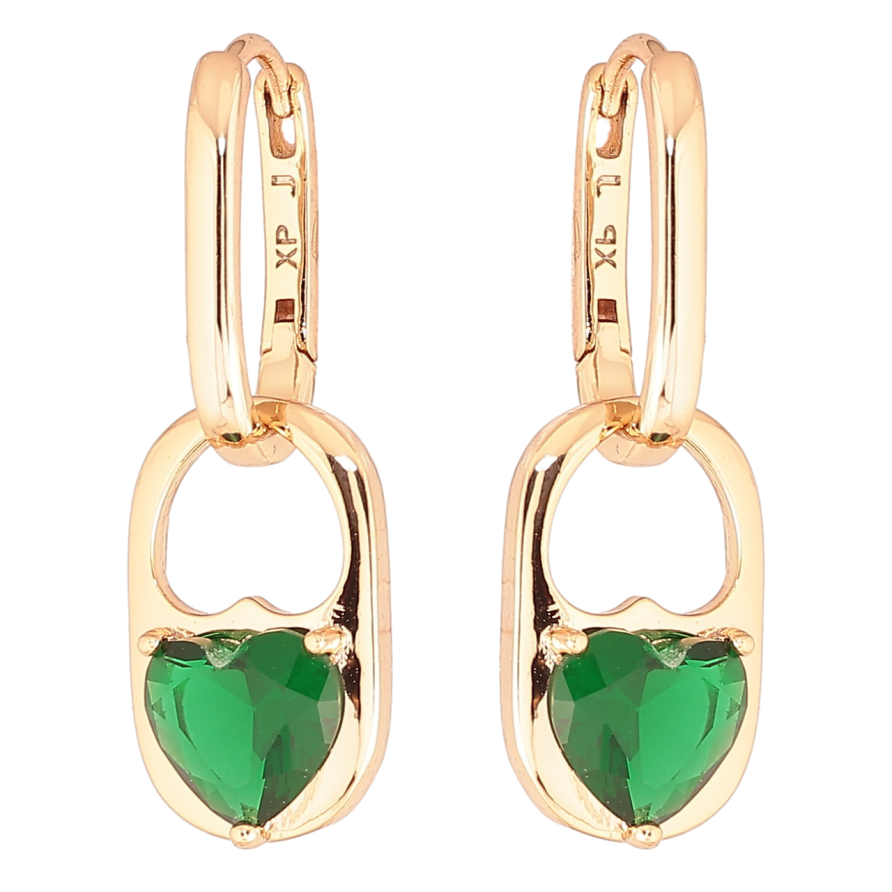Серьги Xuping Позолота 18K подвески на колечках Зеленые кристальные сердечки 2 в 1 фото №1 Серьги Xuping Позолота 18K подвески на колечках Зеленые кристальные сердечки 2 в 1 фото №1