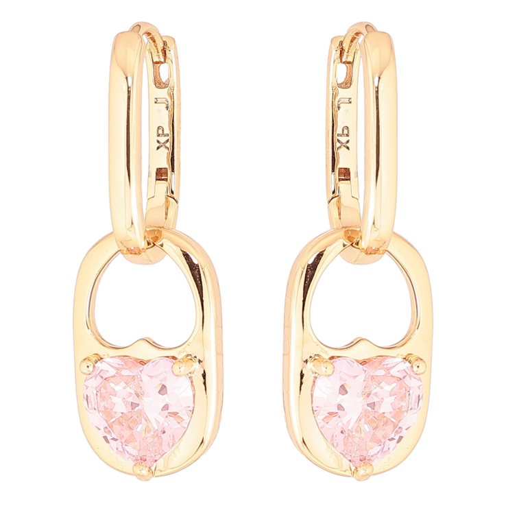 Серьги Xuping Позолота 18K подвески на колечках Розовые кристальные сердечки 2 в 1 фото №6
