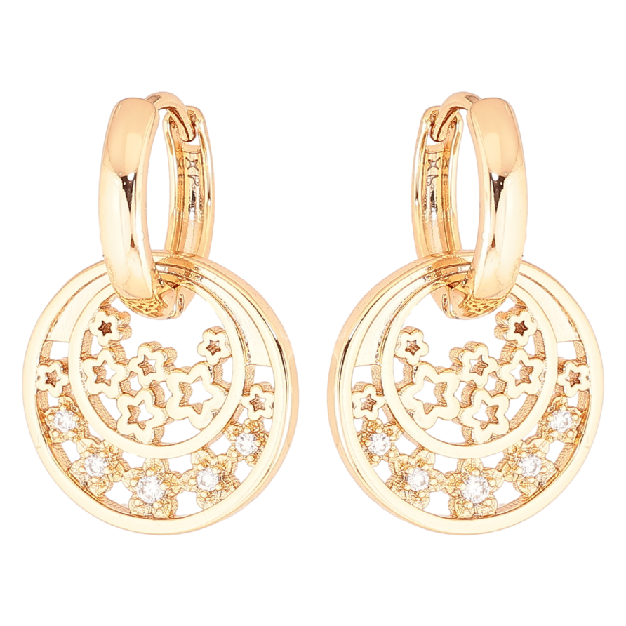 Серьги Xuping Позолота 18K подвески на колечках Кольца с цветочным узором 2 в 1 фото №1 Серьги Xuping Позолота 18K подвески на колечках Кольца с цветочным узором 2 в 1 фото №1