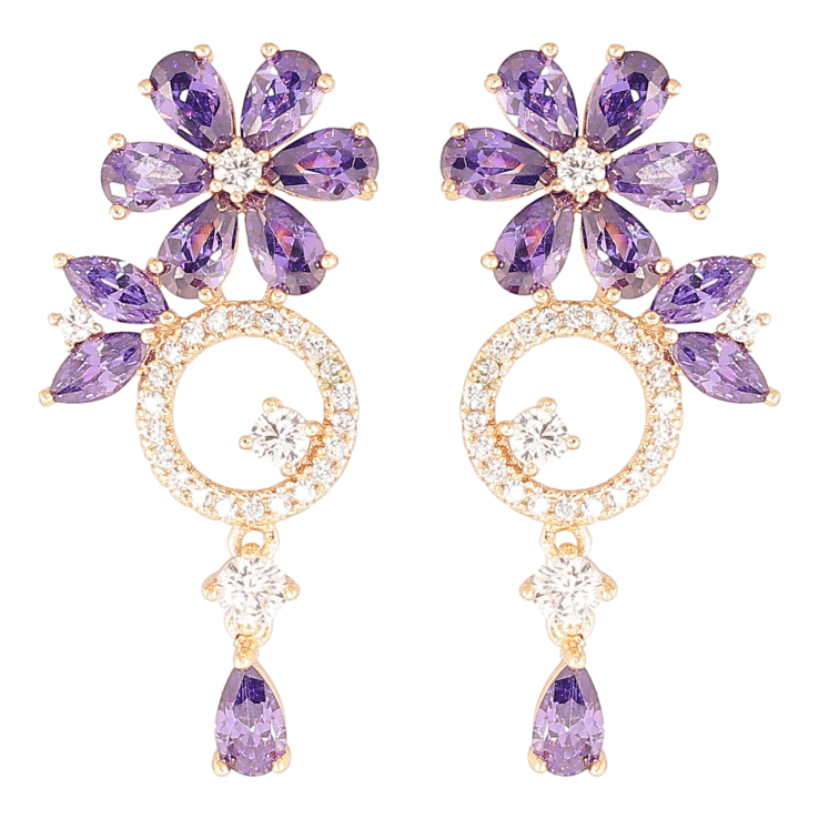 Сережки Xuping M&L Колір 18K пусети «Квіткові підвіски з інкрустацією цирконієм та бузковими фіанітами» фото №19