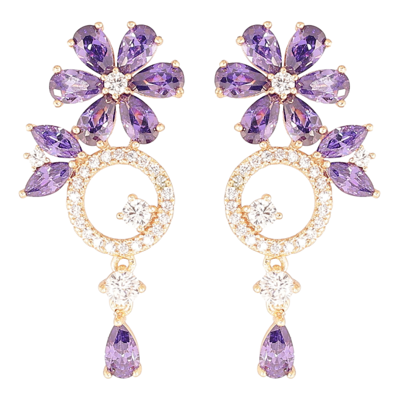 Сережки Xuping M&L Колір 18K пусети «Квіткові підвіски з інкрустацією цирконієм та бузковими фіанітами» фото №3 Сережки Xuping M&L Колір 18K пусети «Квіткові підвіски з інкрустацією цирконієм та бузковими фіанітами» фото №3