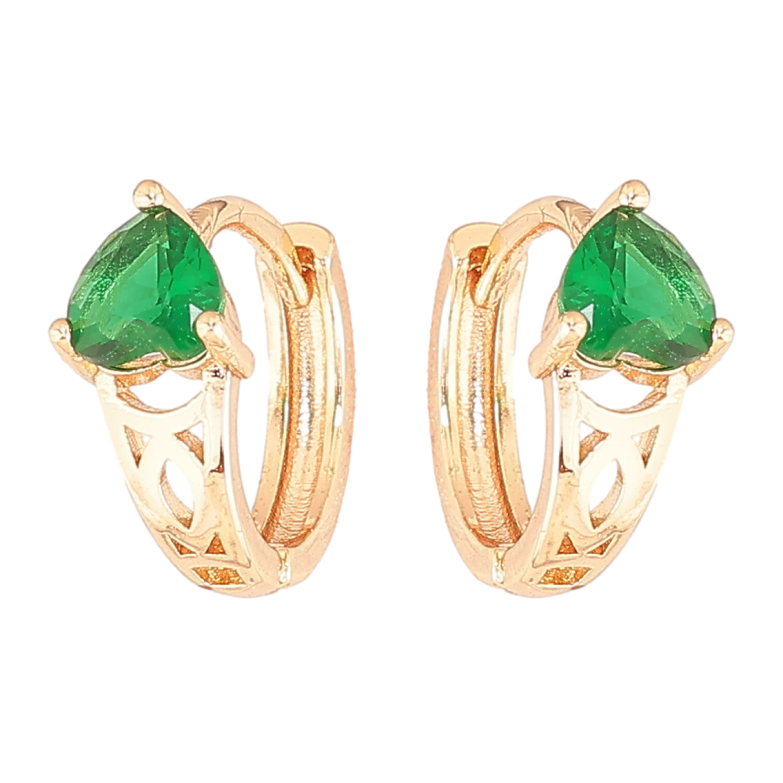 Сережки Xuping M&L Колір 18K колечка «Зелені кришталеві сердечка» фото №3 Сережки Xuping M&L Колір 18K колечка «Зелені кришталеві сердечка» фото №3