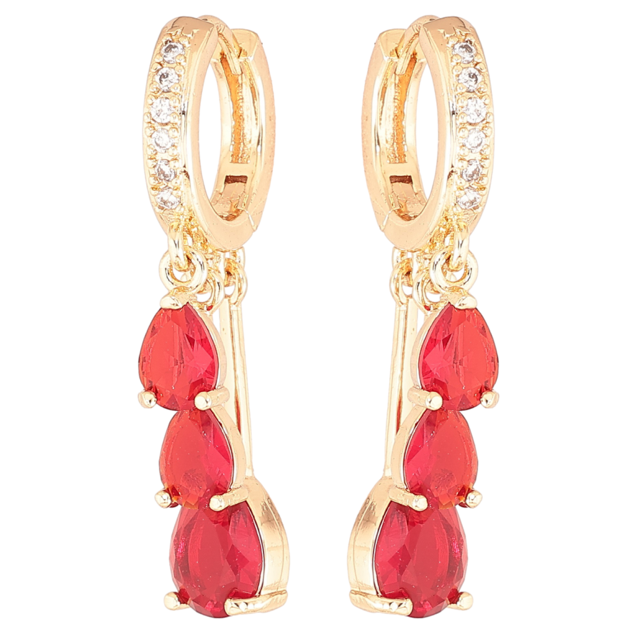 Серьги Xuping M&L Цвет 18K подвески на колечках Изящные подвески с красными фианитами фото №1 Серьги Xuping M&L Цвет 18K подвески на колечках Изящные подвески с красными фианитами фото №1