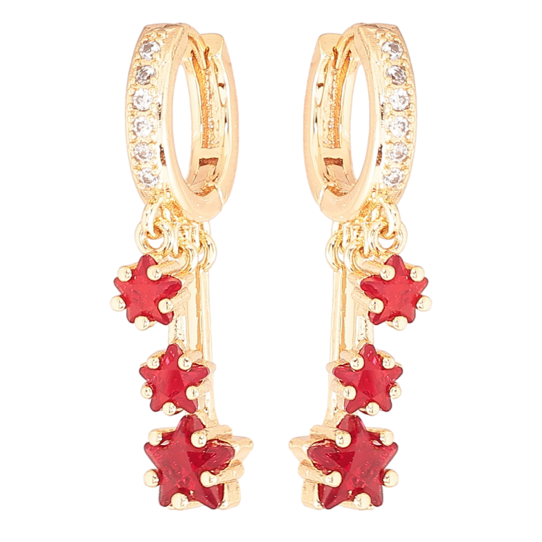 Сережки Xuping M&L Колір 18K підвіски на колечках «Червоні кришталеві зірки» фото №3 Сережки Xuping M&L Колір 18K підвіски на колечках «Червоні кришталеві зірки» фото №3