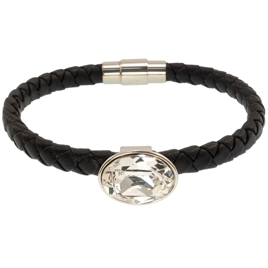Браслет Xuping цвет Родий с кристаллами Swarovski Кожаный черный шнур магнитная застежка кр-лл Clear длина фото №1