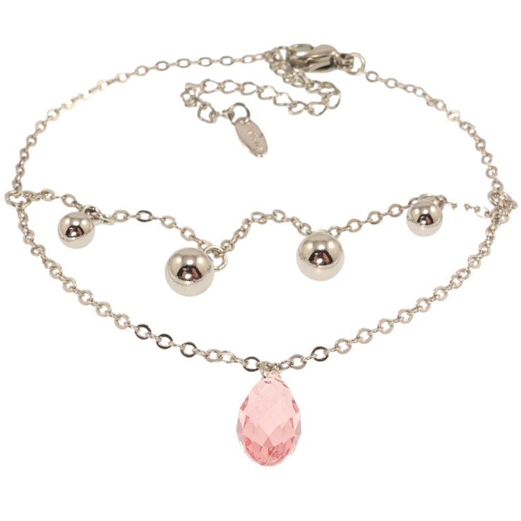 Браслет Xuping цвет Родий с кр-ми Swarovski Якорное плетение с подвесками, кр-лл Rose длина с доп.цеп. фото №9