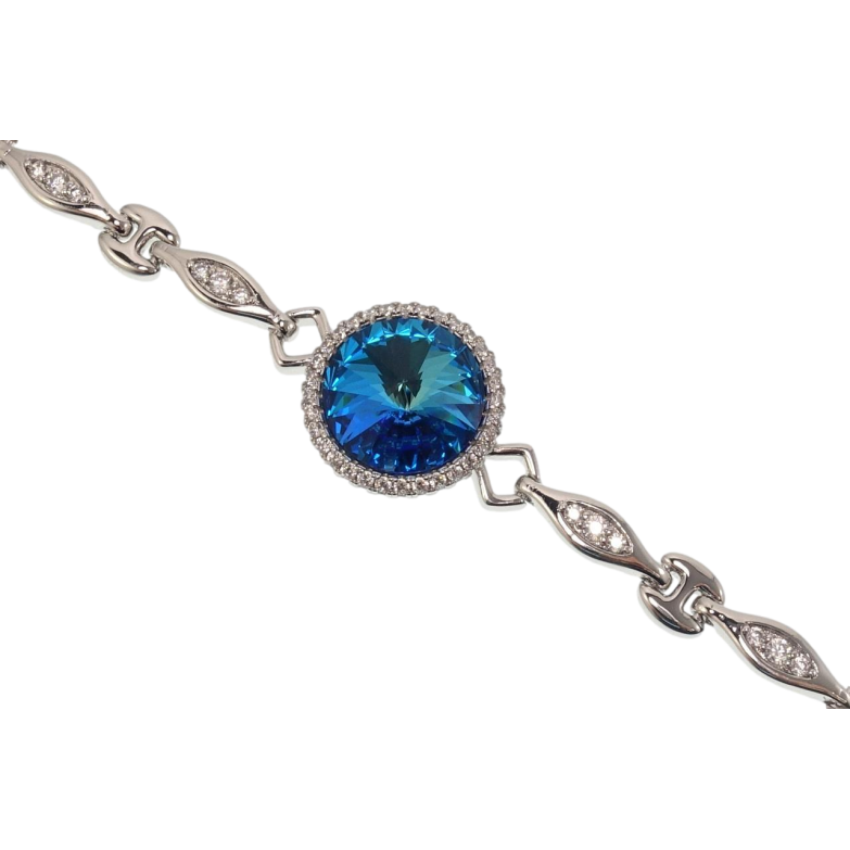 Браслет Xuping колір Родій з кр-ми Swarovski Кристал Capri Blue ø 18мм довжина з доп.замком 17.5,20см х 5-7мм фото №1 Браслет Xuping колір Родій з кр-ми Swarovski Кристал Capri Blue ø 18мм довжина з доп.замком 17.5,20см х 5-7мм фото №1
