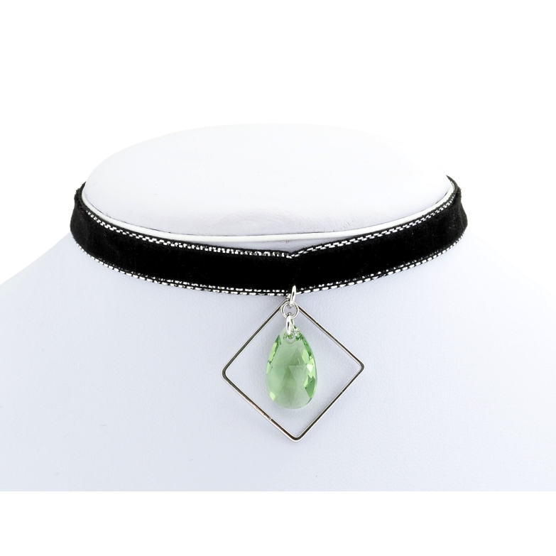 Кулон Xuping колір Родій з кр-ми Swarovski на чокері Кристал Peridot у ромбі дл. 30-39см х 9мм фото №3 Кулон Xuping колір Родій з кр-ми Swarovski на чокері Кристал Peridot у ромбі дл. 30-39см х 9мм фото №3