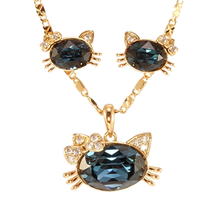 Набор Xuping цвет 18K с кр-ми Swarovski Серьги Кулон на цепочке Hello Kitty Montana дл. 45-50см х 2мм фото №4 Набор Xuping цвет 18K с кр-ми Swarovski Серьги Кулон на цепочке Hello Kitty Montana дл. 45-50см х 2мм фото №4