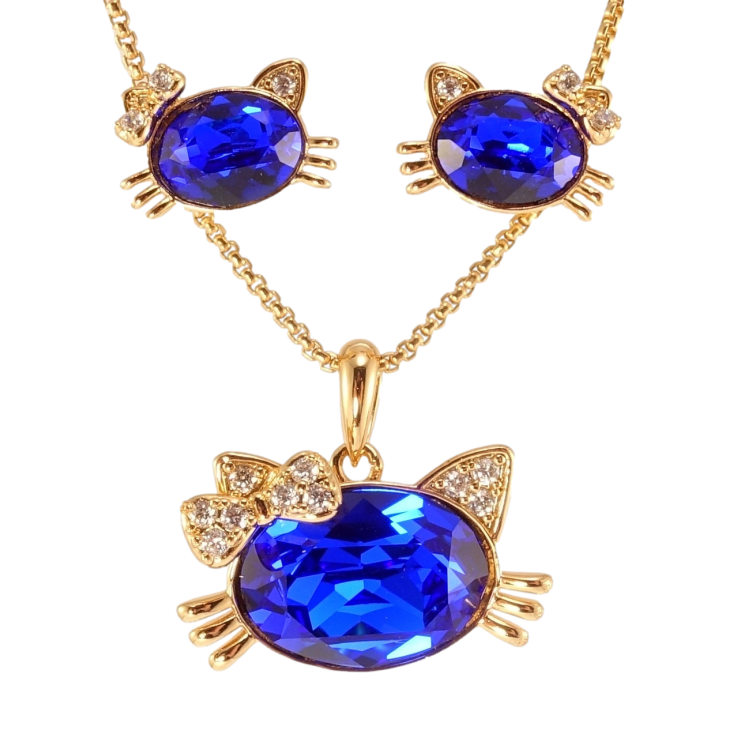 Набор Xuping цвет 18K с кр-ми Swarovski Серьги Кулон на цепочке Кошки с кристаллом Capri Blue дл.40-45см фото №6 Набор Xuping цвет 18K с кр-ми Swarovski Серьги Кулон на цепочке Кошки с кристаллом Capri Blue дл.40-45см фото №6