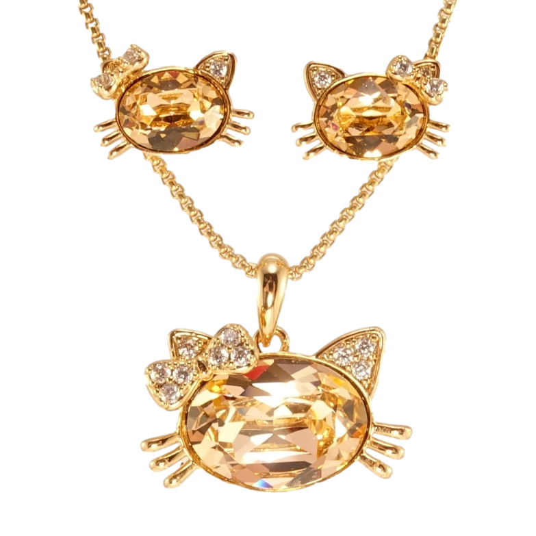 Набір Xuping колір 18K з кр-ми Swarovski Сережки Кулон на ланцюжку Кішки з кристалом Topaz дл.40-45см фото №2 Набір Xuping колір 18K з кр-ми Swarovski Сережки Кулон на ланцюжку Кішки з кристалом Topaz дл.40-45см фото №2
