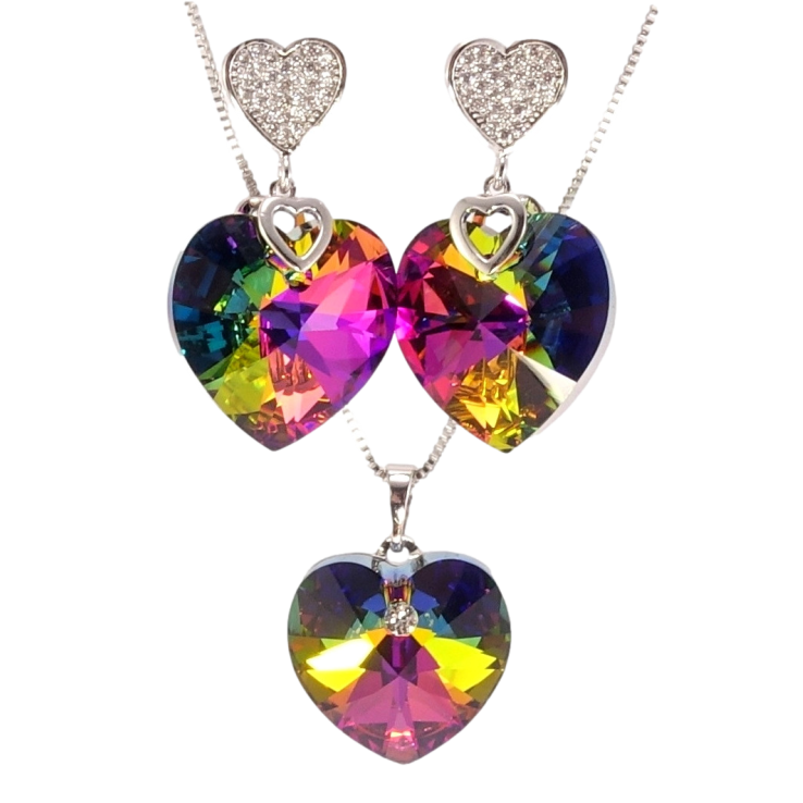 Набор Xuping цвет Родий с кр-ми Swarovski Серьги Кулон на цепочке Сердечки Vitrail Medium длина 40-45см х фото №13 Набор Xuping цвет Родий с кр-ми Swarovski Серьги Кулон на цепочке Сердечки Vitrail Medium длина 40-45см х фото №13