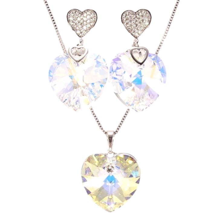 Набор Xuping цвет Родий с кр-ми Swarovski Серьги Кулон на цепочке Сердечки Shimmer длина 40-45см х 1мм фото №14 Набор Xuping цвет Родий с кр-ми Swarovski Серьги Кулон на цепочке Сердечки Shimmer длина 40-45см х 1мм фото №14