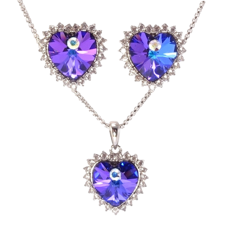Набор Xuping цвет Родий с кр-ми Swarovski Серьги Кулон на цепочке Сердечки Majestic Blue длина 40-45см х 2мм фото №15