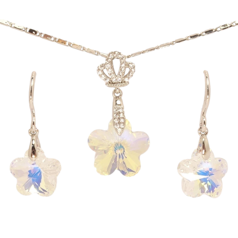 Набір Xuping колір Родій з кр-ми Swarovski Сережки Кулон на ланцюжку Кристал квіточка Shimmer довжина 39,5-44,5см фото №7 Набір Xuping колір Родій з кр-ми Swarovski Сережки Кулон на ланцюжку Кристал квіточка Shimmer довжина 39,5-44,5см фото №7
