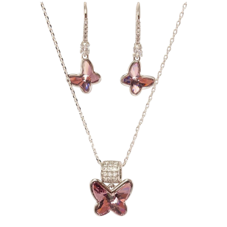 Набор Xuping цвет Родий с кр-ми Swarovski Серьги Кулон на цепочке Бабочки кристаллы Amethyst длина 40-45см х фото №1 Набор Xuping цвет Родий с кр-ми Swarovski Серьги Кулон на цепочке Бабочки кристаллы Amethyst длина 40-45см х фото №1