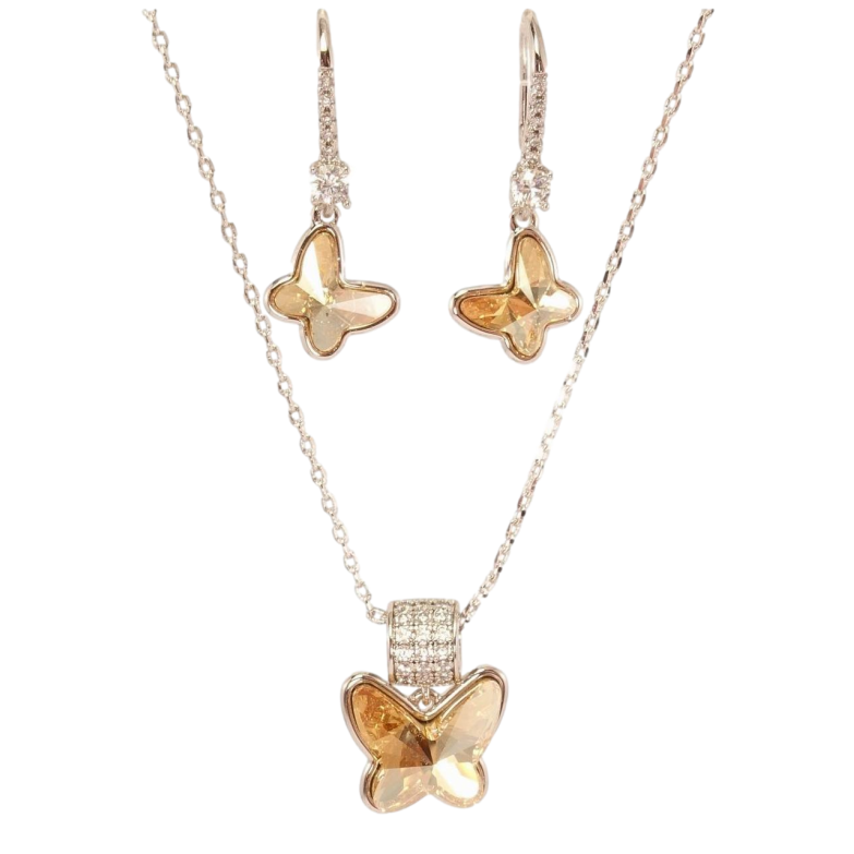 Набір Xuping колір Родій з кр-ми Swarovski Сережки Кулон на ланцюжку Метелики кристали Topaz довжина 40-42.5см х 1мм фото №6 Набір Xuping колір Родій з кр-ми Swarovski Сережки Кулон на ланцюжку Метелики кристали Topaz довжина 40-42.5см х 1мм фото №6
