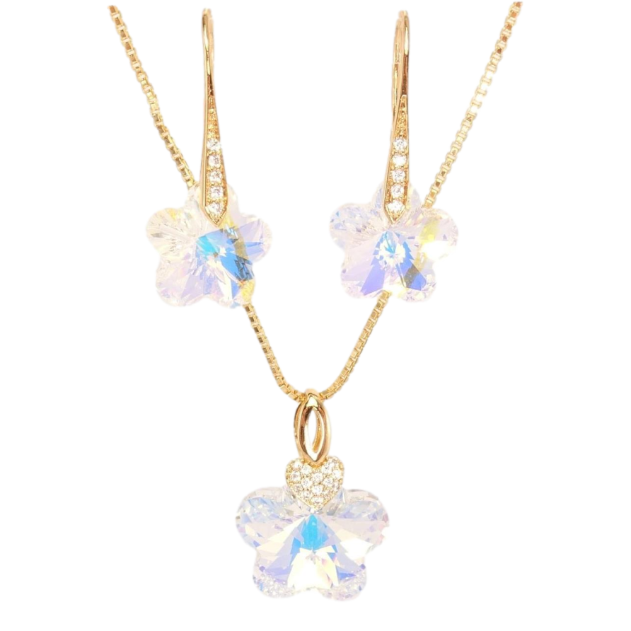 Набір Xuping колір 18K з кр-ми Swarovski Сережки Кулон на ланцюжку Райдужна Кристальна Квітка дл. 40-45см фото №1 Набір Xuping колір 18K з кр-ми Swarovski Сережки Кулон на ланцюжку Райдужна Кристальна Квітка дл. 40-45см фото №1