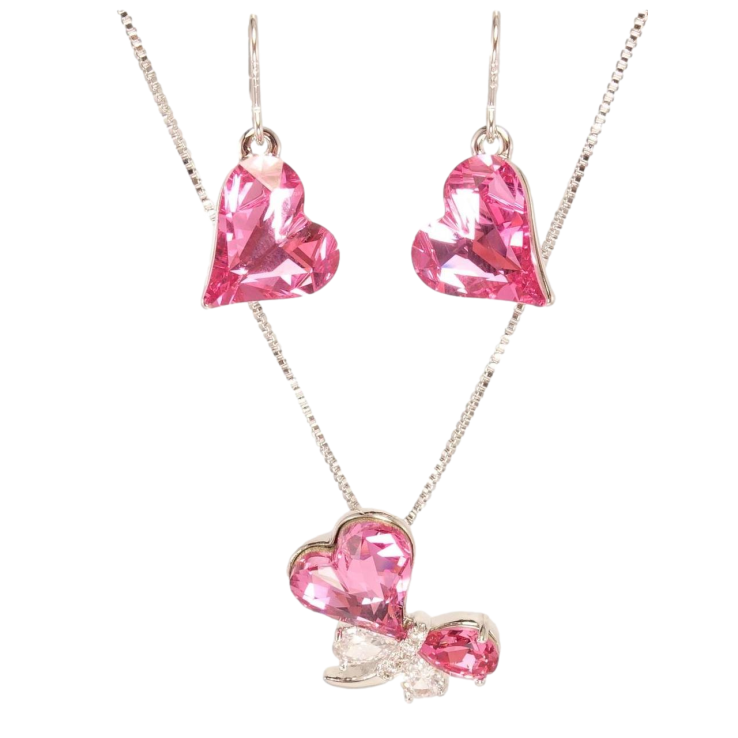 Набор Xuping цвет Родий с кр-ми Swarovski Серьги Кулон на цепочке Розовое Сердечко и Стрекоза длина 38-43см фото №12 Набор Xuping цвет Родий с кр-ми Swarovski Серьги Кулон на цепочке Розовое Сердечко и Стрекоза длина 38-43см фото №12
