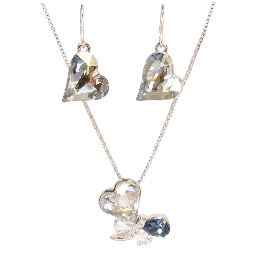 Набор Xuping цвет Родий с кр-ми Swarovski Серьги Кулон на цепочке Дымчатый Кристалл и Стрекоза длина 40-45см фото №1 Набор Xuping цвет Родий с кр-ми Swarovski Серьги Кулон на цепочке Дымчатый Кристалл и Стрекоза длина 40-45см фото №1