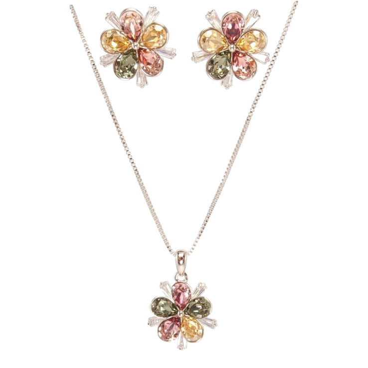 Набор Xuping цвет Родий с кр-ми Swarovski Серьги Кулон на цепочке Разноцветный Цветок длина 39-44см фото №11