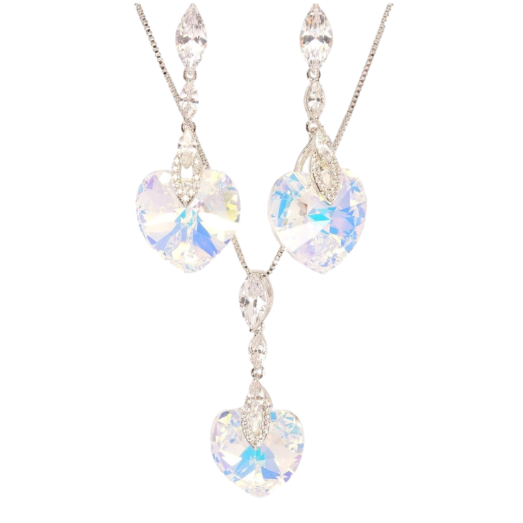 Набор Xuping цвет Родий с кр-ми Swarovski Серьги Кулон на цепочке Xilion Heart Vitrail Light дл.38,5-43см фото №15
