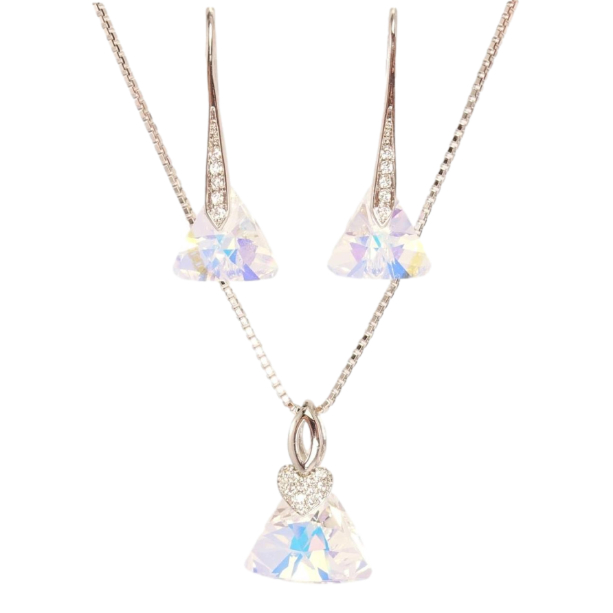 Набор Xuping цвет Родий с кр-ми Swarovski Серьги Кулон на цепочке Треугольный Кристалл дл. 40-45см фото №1 Набор Xuping цвет Родий с кр-ми Swarovski Серьги Кулон на цепочке Треугольный Кристалл дл. 40-45см фото №1
