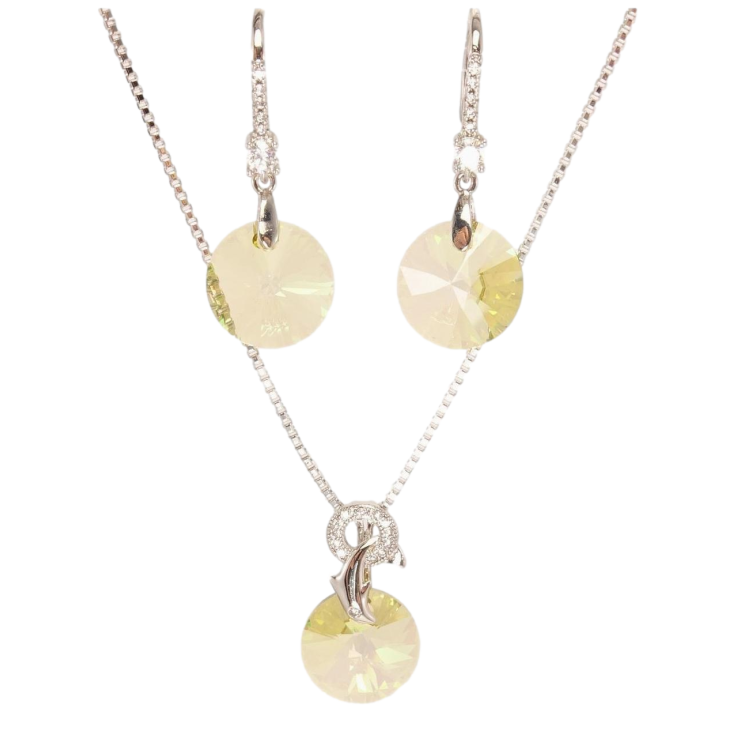 Набор Xuping цвет Родий с кр-ми Swarovski Серьги Кулон на цепочке Кристалл Luminous Green длина 40-45см х фото №9 Набор Xuping цвет Родий с кр-ми Swarovski Серьги Кулон на цепочке Кристалл Luminous Green длина 40-45см х фото №9