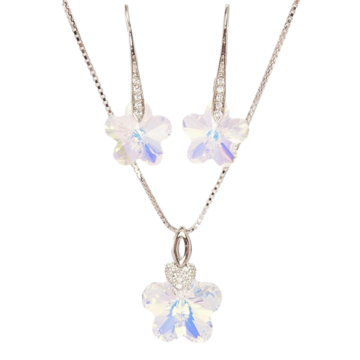Набор Xuping цвет Родий с кр-ми Swarovski Серьги Кулон на цепочке Кристальный цветок Shimmer дл. 40-45см х фото №5 Набор Xuping цвет Родий с кр-ми Swarovski Серьги Кулон на цепочке Кристальный цветок Shimmer дл. 40-45см х фото №5