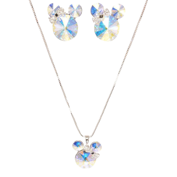 Набор Xuping цвет Родий с кр-ми Swarovski Серьги Кулон на цепочке Микки Радужные Кристаллы АВ длина 40-45см фото №22 Набор Xuping цвет Родий с кр-ми Swarovski Серьги Кулон на цепочке Микки Радужные Кристаллы АВ длина 40-45см фото №22