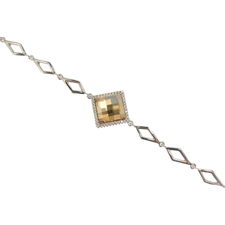 Браслет Xuping цвет Родий с кр-ми Swarovski Ромбы с кристаллом Topaz с доп.замком дл. 17.5,19.5см х 6мм фото №12