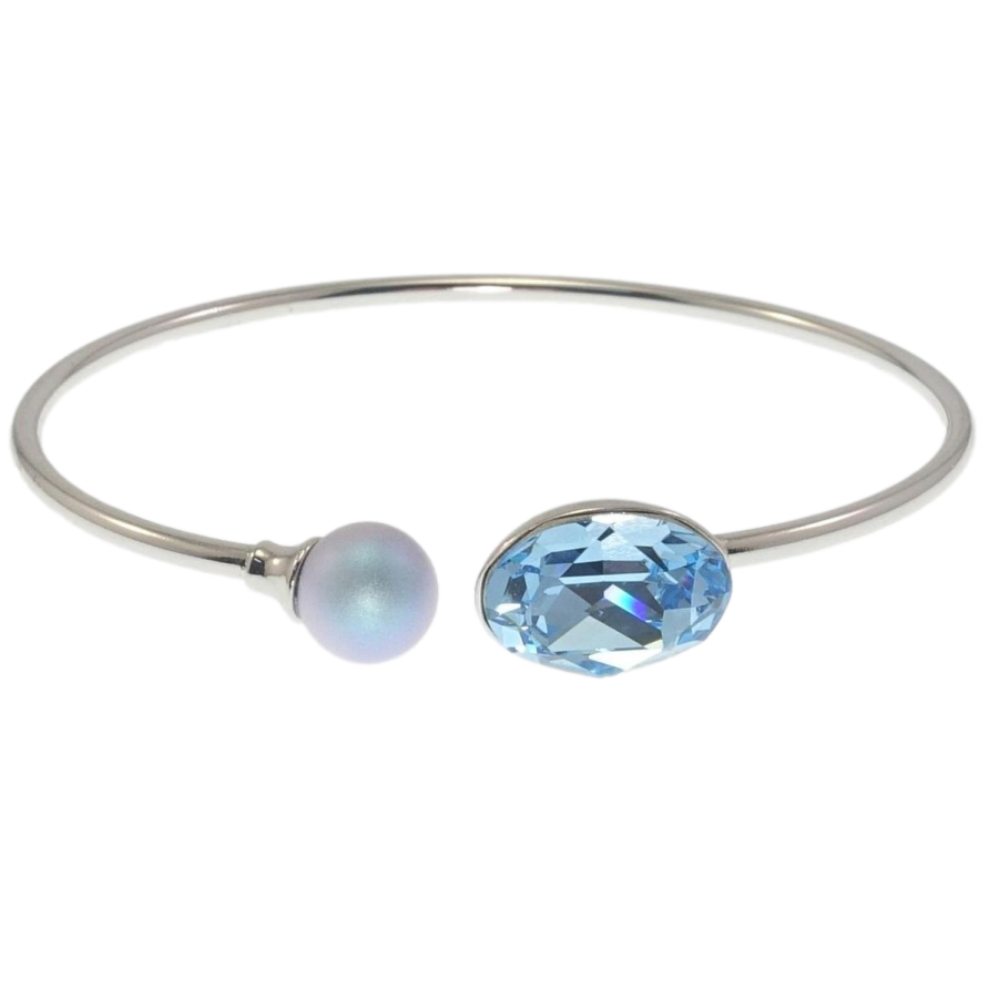 Браслет Xuping цвет Родий с кристаллами Swarovski Кристалл Aquamarine с голубой жемчужиной ø 6см фото №1 Браслет Xuping цвет Родий с кристаллами Swarovski Кристалл Aquamarine с голубой жемчужиной ø 6см фото №1