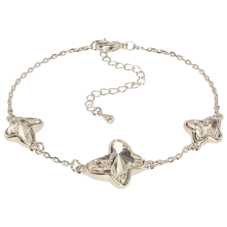 Браслет Xuping цвет Родий с кр-ми Swarovski Три кристальных бабочки Clear длина с доп.цепочкой 17-22,5см х фото №10