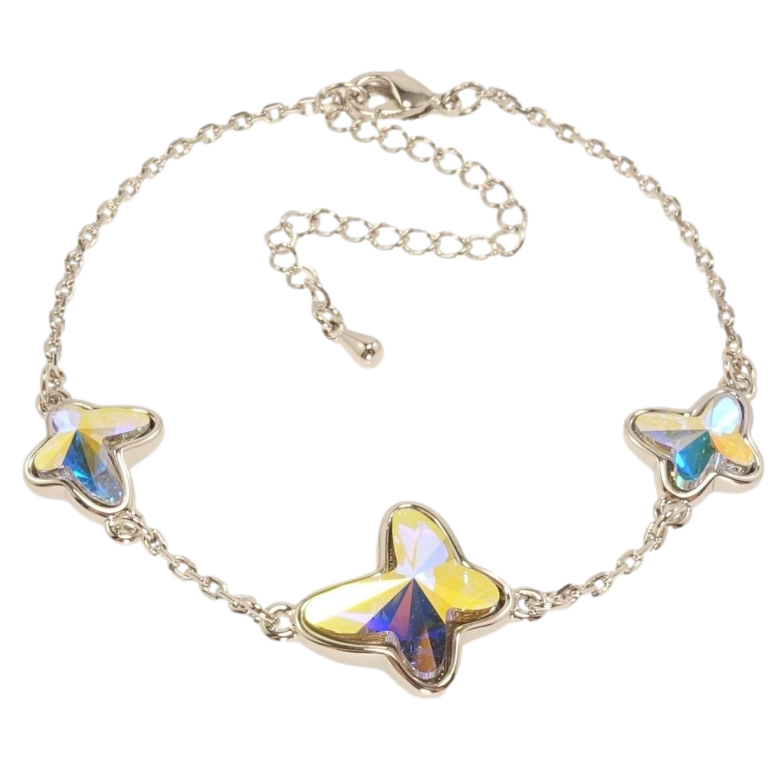 Браслет Xuping колір Родій з кр-ми Swarovski Три кристальні метелики АВ довжина з доп.ланцюжком 17-22,5см х 2-11мм фото №1