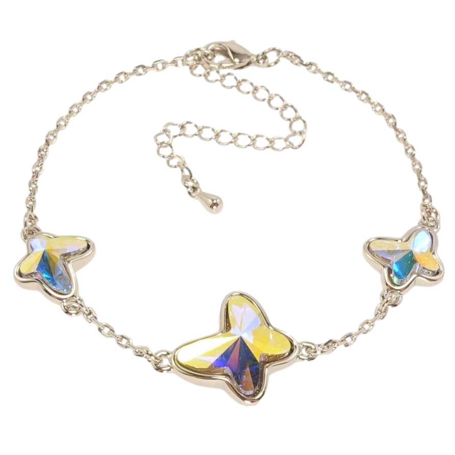 Браслет Xuping цвет Родий с кр-ми Swarovski Три кристальных бабочки АВ длина с доп.цепочкой 17-22,5см х фото №1