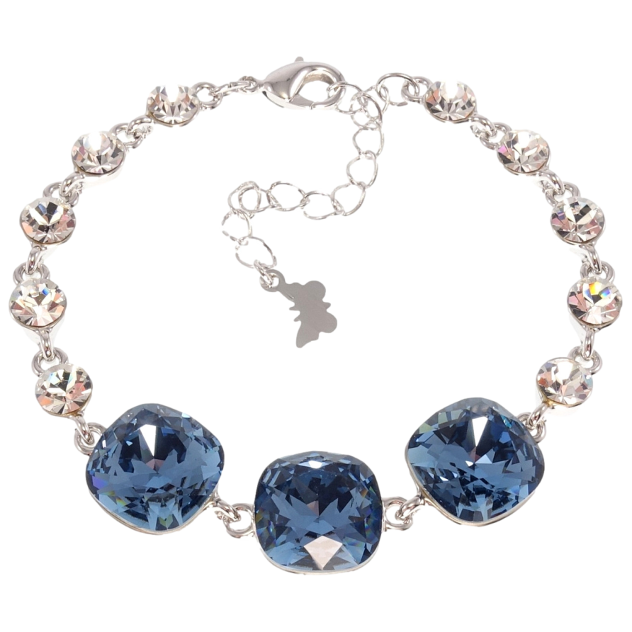 Браслет Xuping цвет Родий с кр-ми Swarovski Три кристалла Montana длина с доп.цепочкой 16.5-21.5см х 5-12мм фото №1