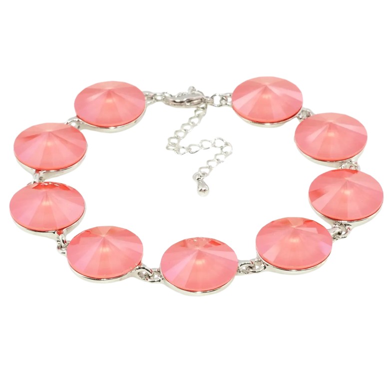 Браслет Xuping Родій із кристалами Swarovski Кристали Ріволі Колір Light Coral розмір 18-22,5см х 1,4см фото №2 Браслет Xuping Родій із кристалами Swarovski Кристали Ріволі Колір Light Coral розмір 18-22,5см х 1,4см фото №2