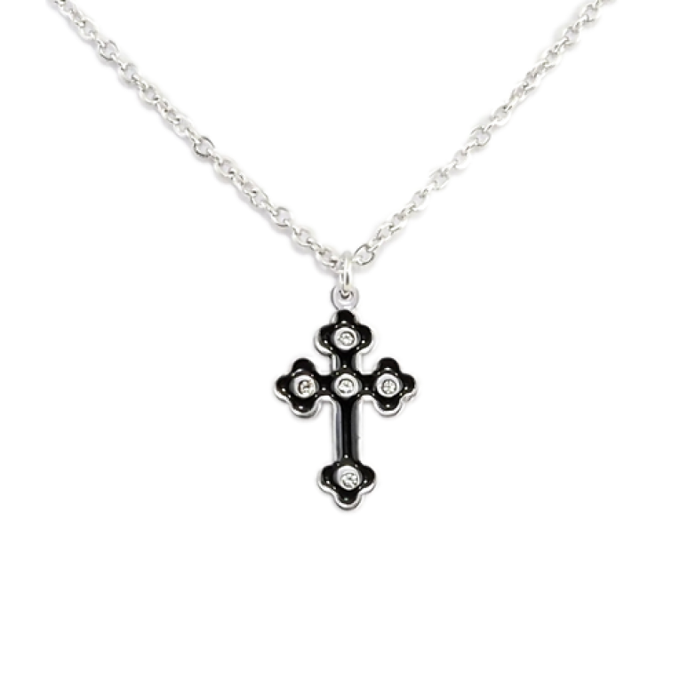 Подвеска на цепочке Xuping ТТМ Stainless Steel цвет Родий Крестик, черная эмаль длина 46-51см х 1мм фото №6