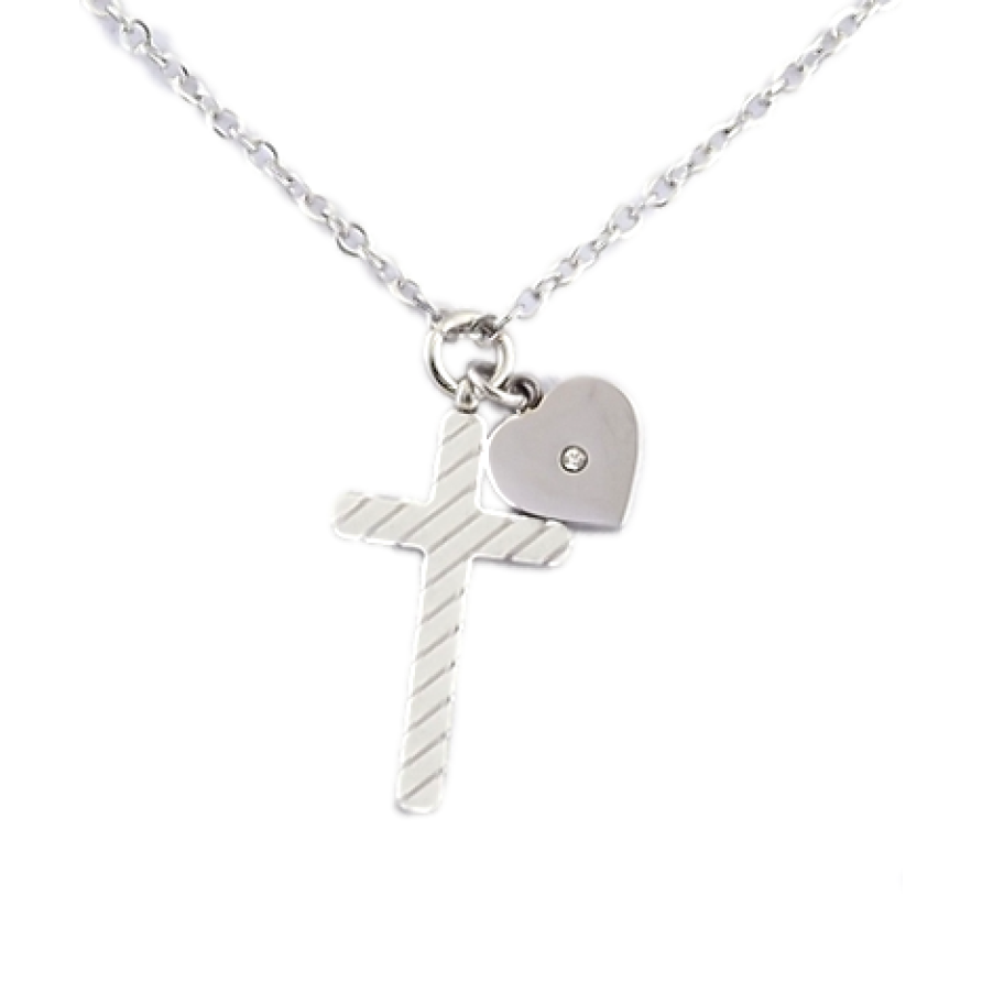 Подвеска на цепочке Xuping ТТМ Stainless Steel цвет Родий Крест с сердечком длина 46-51см х 1мм фото №1 Подвеска на цепочке Xuping ТТМ Stainless Steel цвет Родий Крест с сердечком длина 46-51см х 1мм фото №1