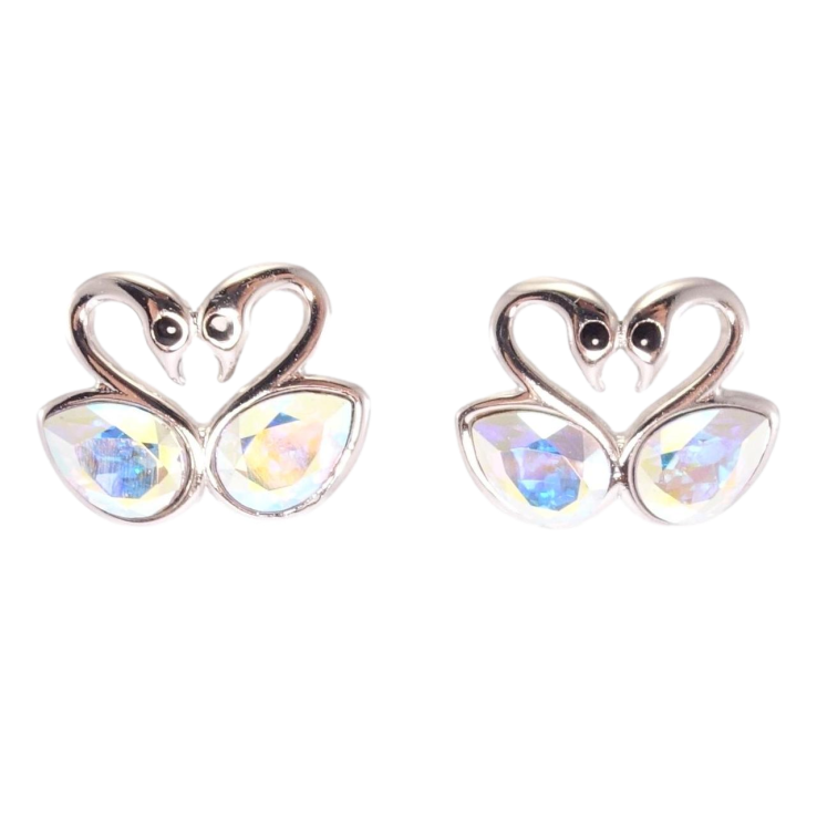 Сережки Xuping колір Родій з кристалами Swarovski пусети Закохані лебеді з кристалами АВ фото №17