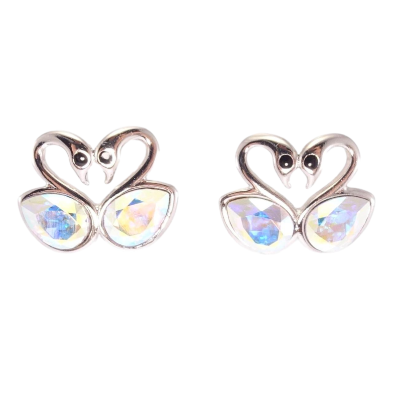 Сережки Xuping колір Родій з кристалами Swarovski пусети Закохані лебеді з кристалами АВ фото №2 Сережки Xuping колір Родій з кристалами Swarovski пусети Закохані лебеді з кристалами АВ фото №2