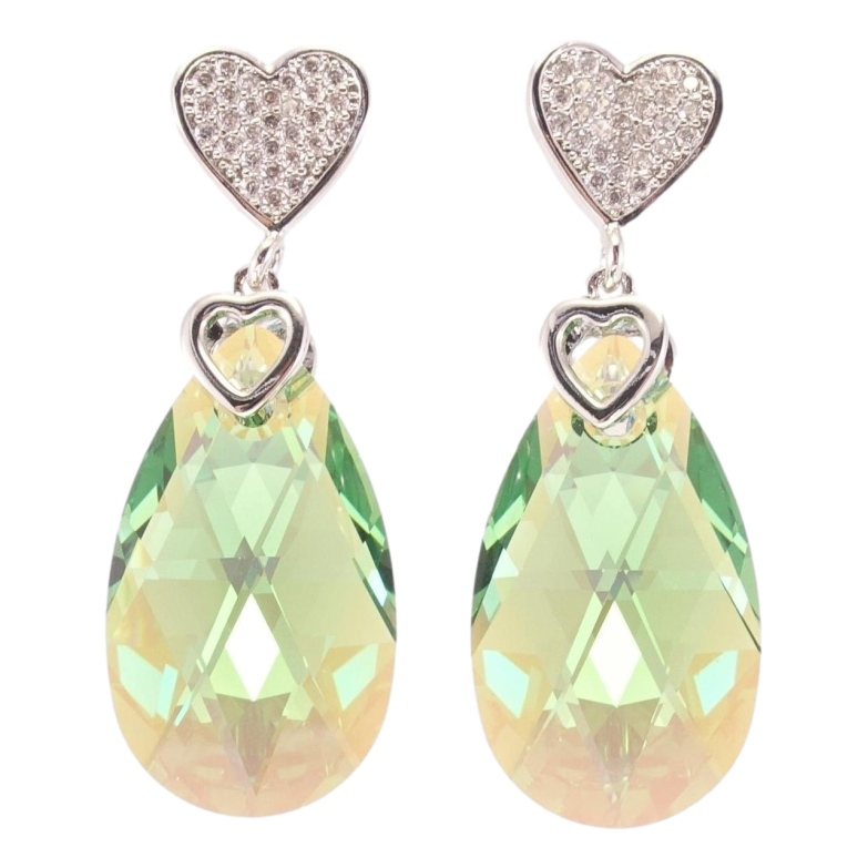 Серьги Xuping цвет Родий с кристаллами Swarovski пусеты "Сердце с кристальной подвеской Erinite" фото №2