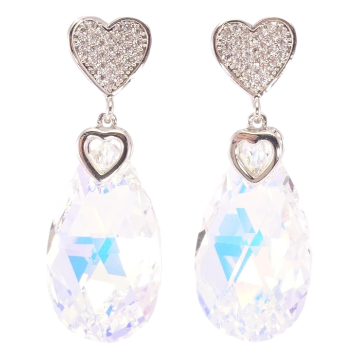 Сережки Xuping колір Родій з кристалами Swarovski пусети "Серце з кристальною підвіскою Shimmer" фото №9